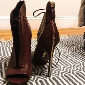 Burgundy zipper heels